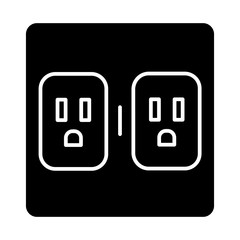 Charging outlets glyph icon. Two wall sokets. Electrical connectors. Power points. Electrified room. Apartment amenities. Silhouette symbol. Negative space. Vector isolated illustration