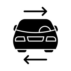 Obraz na płótnie Canvas Shared car service glyph icon. Vehicle for rent. Carpooling. Ride sharing. Carshare. Road transport. Driver work. Parking. Silhouette symbol. Negative space. Vector isolated illustration