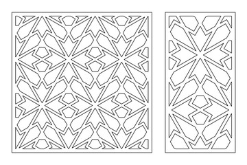 Set decorative card for cutting. Arab geometric mosaic pattern. Laser cut. Ratio 1:1, 1:2. Vector illustration.