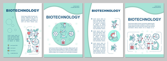 Biotechnology brochure template. Flyer, booklet, leaflet print, cover design with linear illustrations. Genetic engineering. Vector page layouts for magazines, annual reports, advertising posters