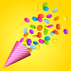 3D Confetti flying out of a party hat