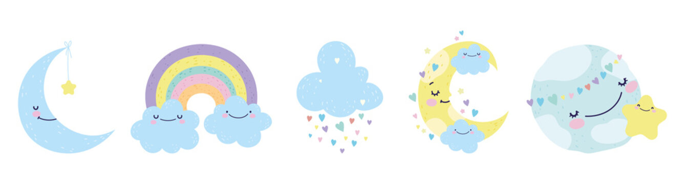 baby shower moon world cloud rainbow star decoration icons