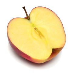 Isolated apple slice red on white background. Fresh fruit piece. Creative juice concept. Top view, flat lay