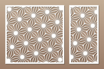 Set decorative card for cutting. Arab geometric mosaic pattern. Laser cut. Ratio 1:1, 1:2. Vector illustration.