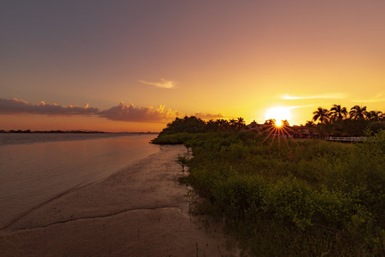 Beautiful Sunset On Suriname River In South America