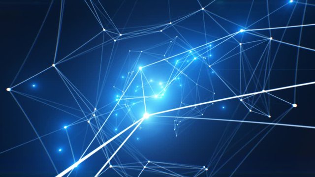 Beautiful Flight Through the Abstract Network Connections and Bright Nodes Seamless. Looped 3d Animation of Growing Network in Cyberspace with Flashing Lights. 4k UHD 3840x2160