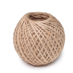 a coil of rope isolated on a white background, wound the twine into a ball