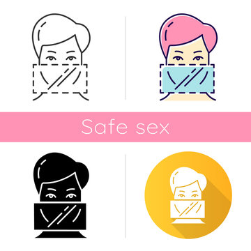 Dental Dams Icon. Female Oral Preservative. Latex Contraceptive. Safe Sex. STI, AIDs Protection. Healthy Intimate Activity. Flat Design, Linear And Color Styles. Isolated Vector Illustrations