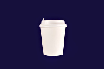 coffee cup cardboard disposable isolated on blue background, coffee to go, takeaway