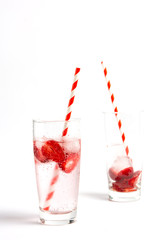 strawberry taste water with fruit on white