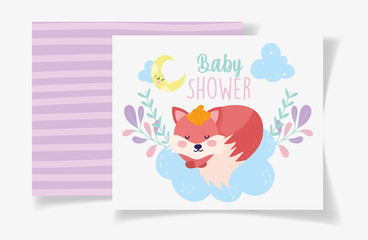 fox sleep moon foliage decoration baby shower card