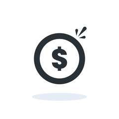 flat vector image on a white background, a coin icon with a dollar sign and a shadow under it, money and finance on the Internet
