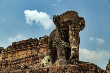 Fototapeta na wymiar Eastern Mebon temple Lost ancient Khmer city in the jungle Siem Reap Cambodia