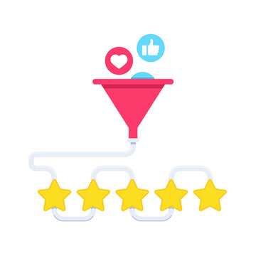 flat vector image on a white background, incoming likes in a watering can and the formation of the highest rating of five stars