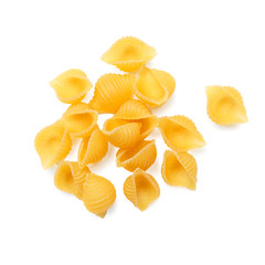 pasta unprepared raw conchiglie rigate shells of durum wheat handmade isolated on white background