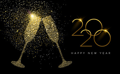 Fototapeta New Year 2020 gold glitter champagne toast card obraz