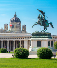 Statue of Archduke Charles and Museum of Art History dome, Vienna, Austria