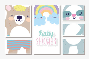 baby shower cards bears rainbow clouds decoration