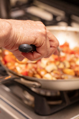 Tomato, pancetta and mushroom cream pasta sauce in a fry pan
