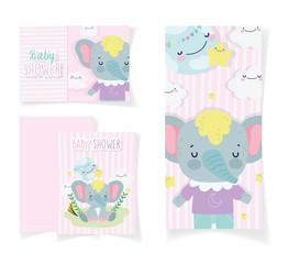 cute elephant kawaii world clouds baby shower card