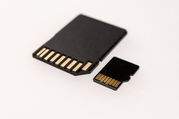 micro SD flash drive and SD card for data storage in digital devices, memory cards of different sizes and for different devices