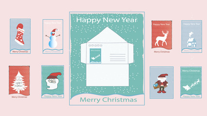 Print. envelope. Merry Christmas and Happy New Year. Place for your text.