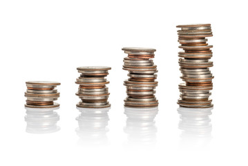 Dollar Coin stacks on a white background