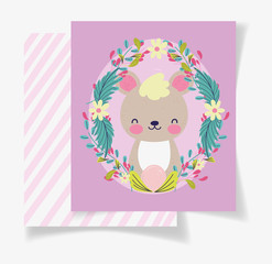 cute bear wreath flowers baby shower card