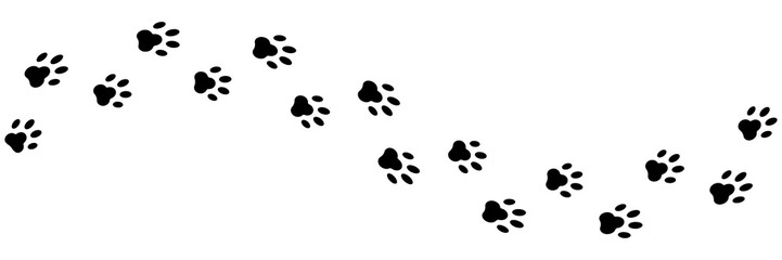 Paws print isolated vector element. Black silhouette paw dog footprint vector illustration. Abstract concept. Black cat trace. Animal footprint.