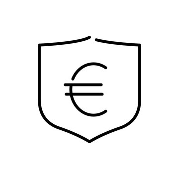 recommend clip art: Símbolo de transacción bancaria segura. Icono plano lineal símbolo de euro en escudo en color negro