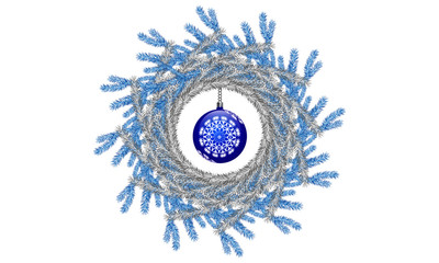 Vector christmas blue and grey wreath with christmas ball