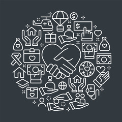 Charity & Donation Outline Illustration Concept.