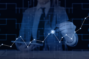 Woman wear formal work suit present presentation using smart latest device