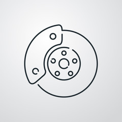 Icono plano lineal disco de freno de auto en fondo gris 