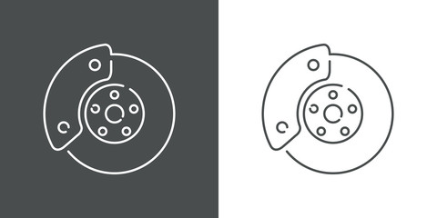 Icono plano lineal disco de freno de auto en fondo gris y fondo blanco © teracreonte