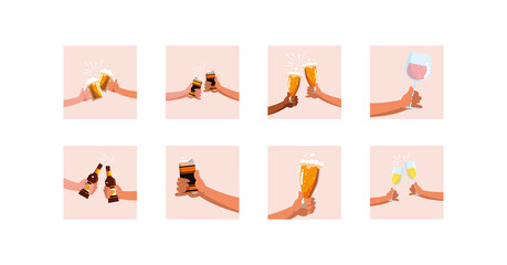 Variety alcohol drinks icon set pack vector design