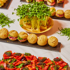 The table with food and drink.