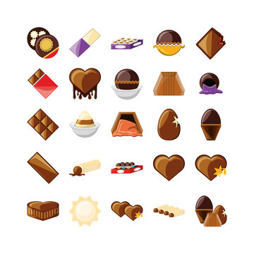 Variety chocolate icon set pack vector design