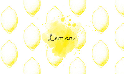 Seamless pattern of lemons, bright, yellow on white background.