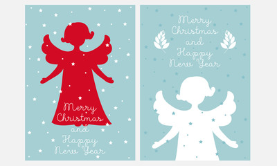 Merry Christmas and happy new year. Christmas angel greeting card.