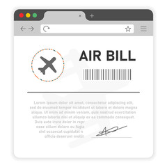 Air bill user`s online on window browser on white background.