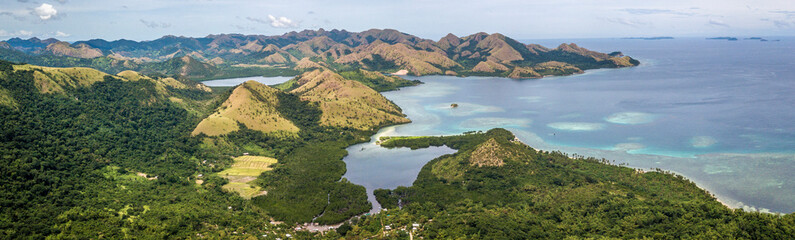 Aerial panorama of the asian coastline 