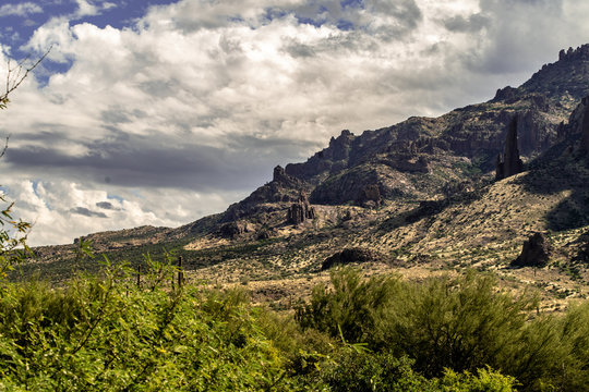 Superstision Mountain landscape from the Lost Dutchman Park, Arizona