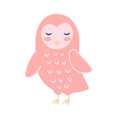 Vector illustration of cute pink owl. Great for nursery decoration or card for children. Template for christmas or winter poster for kids, greeting cards, t-shirts. Isolated