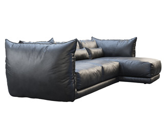 Modern black three-seat corner leather sofa. 3d render