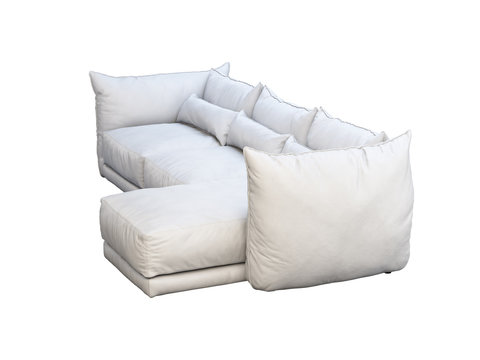 Modern white three-seat corner leather sofa. 3d render