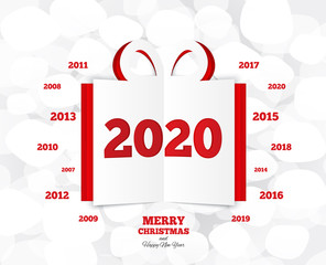 Christmas gift box. Happy new year 2020. Cut out paper present box. Winter holiday background. Merry christmas greeting card. New year cover. Vector