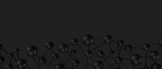 molecular net background, abstract futuristic background technology concept black color with empty space. 3d illustration