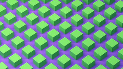 Colorful cubes geometric pattern, purple and green, 3D Illustration, 3D Rendering