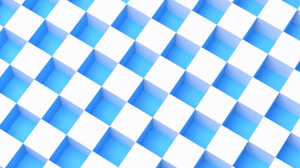 Geometric cubes pattern, white and blue, 3D Rendering, 3D Illustration